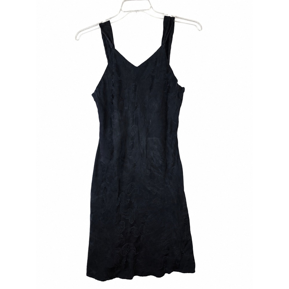 Silk Shades Womens Medium Black 100% Silk Paisley Sleeveless Nightgown